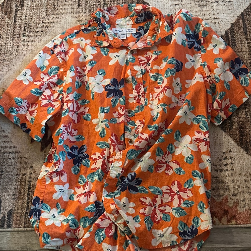 Old Navy Orange Floral Button Down Shirt